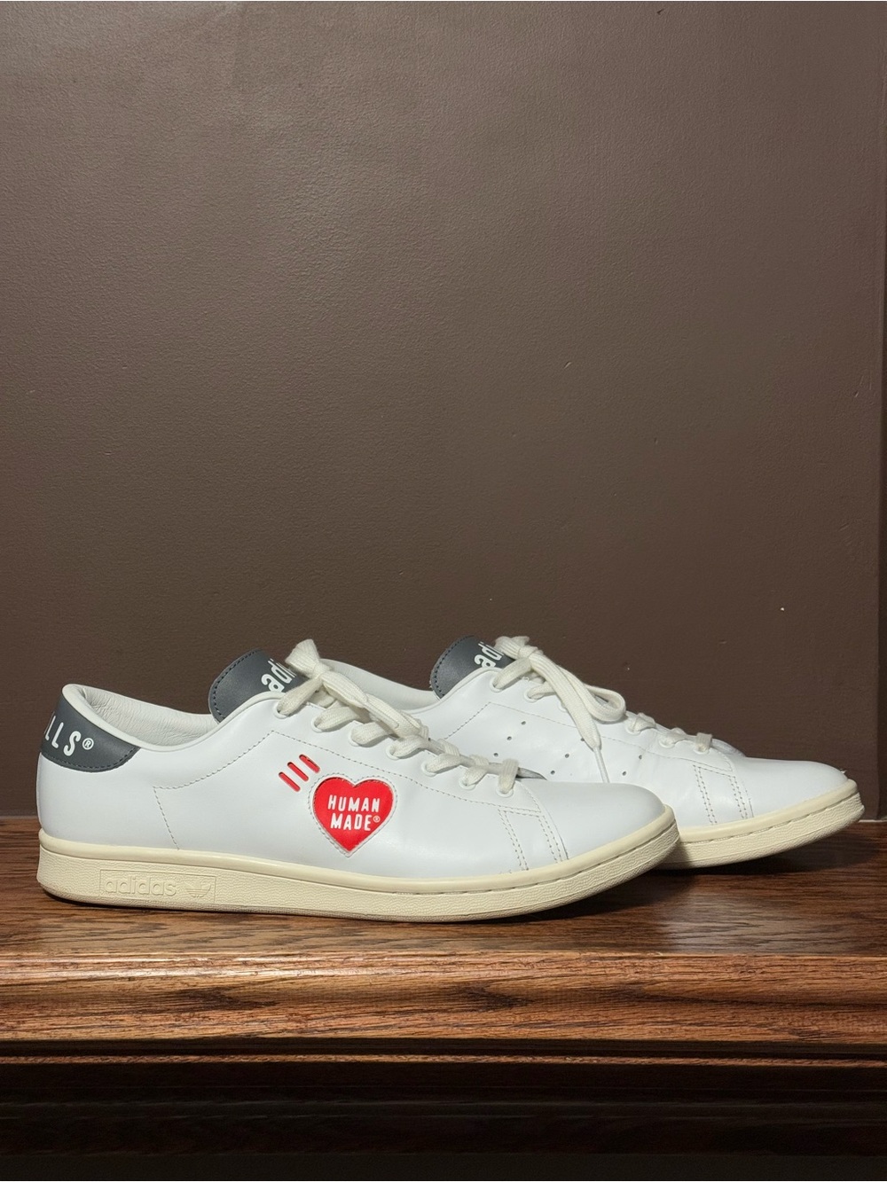 adidas White Leather Sneakers with Red Heart Detail